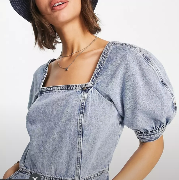 MANGO Puff Sleeve Denim Dress - Picture 2 of 7